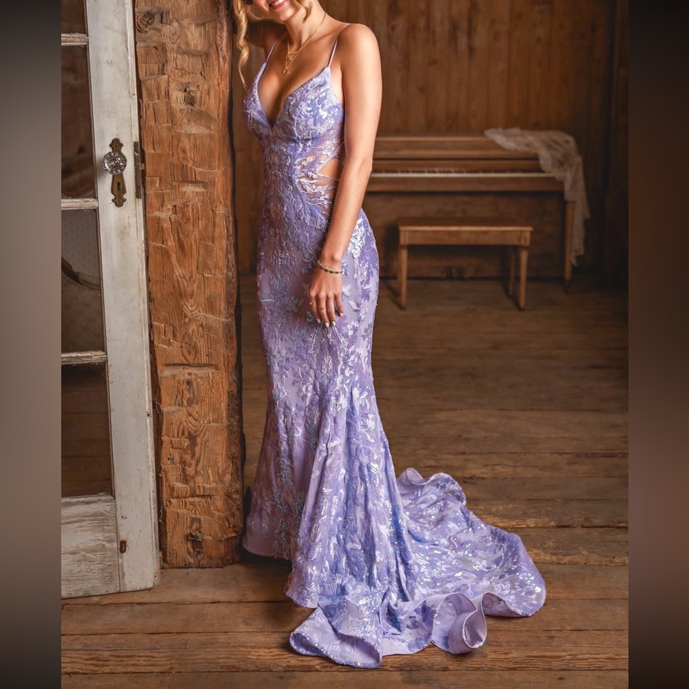 Ellie Wilde EW35011 Lavender Purple Sequin Mermaid Prom Dress sz 0/2 - Picture 4 of 12